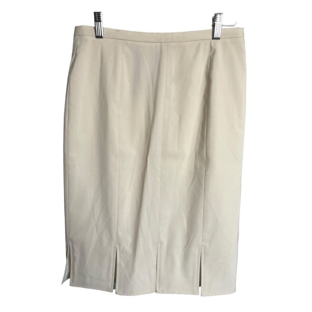 Doncaster Wool blend knee length skirt cream beige bottom slits size 4 NWOT